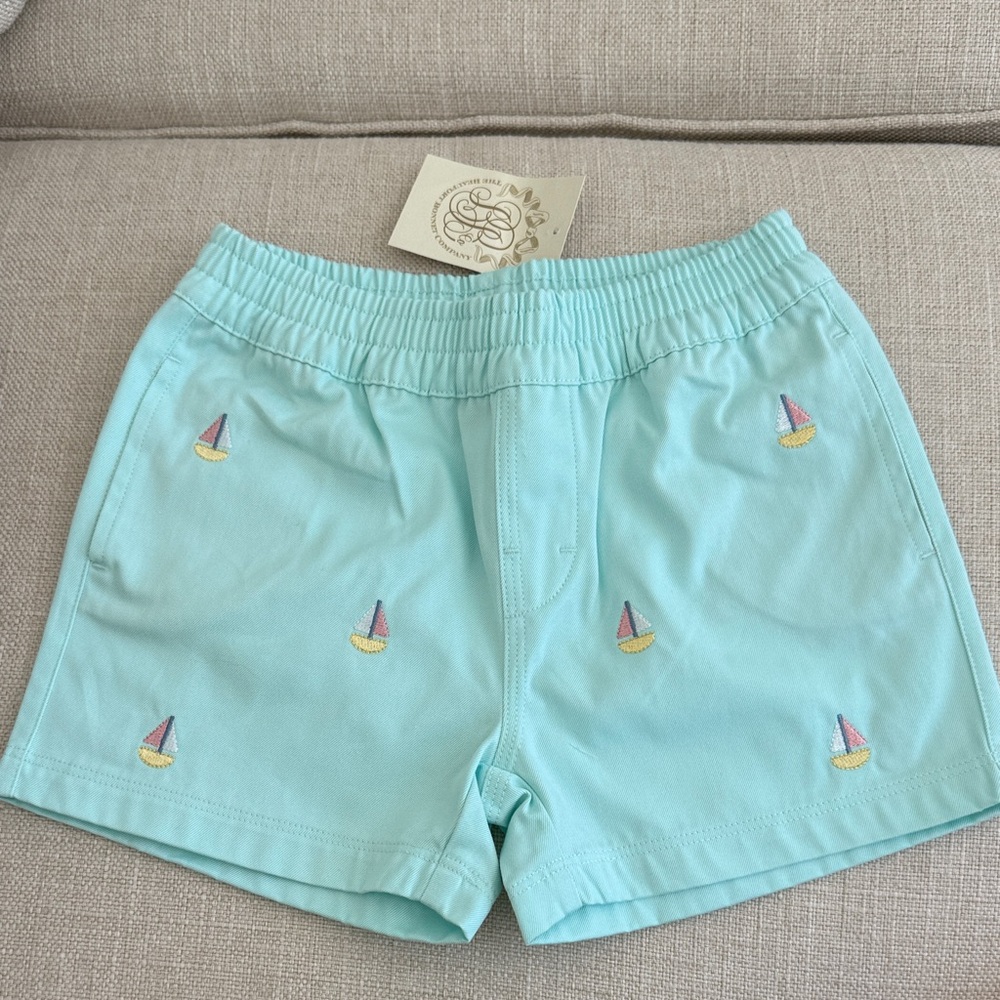 The Beaufort Bonnet Company Aqua Sailboat Embroidered Shorts